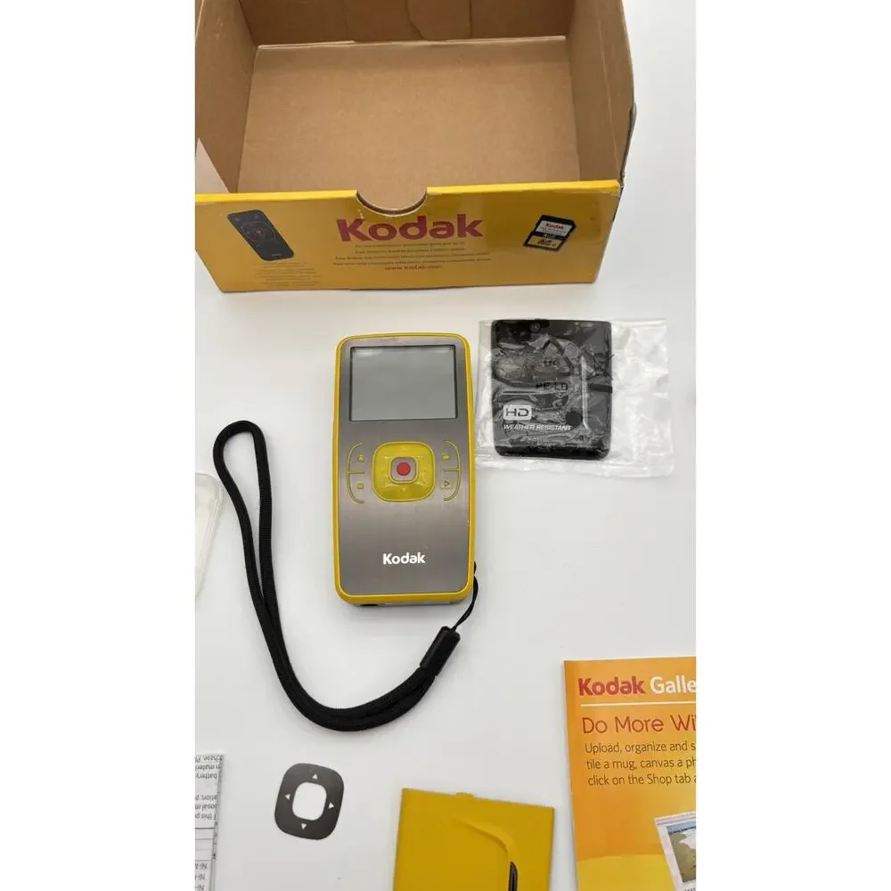 Kodak Zx1 HD Pocket Video Camera Yellow– Tested –Turns On W/ Accessories & Box